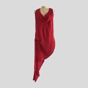Haute Hippie Red Silk Sleeveless Asymmetric Long Top Blouse Women's Size L